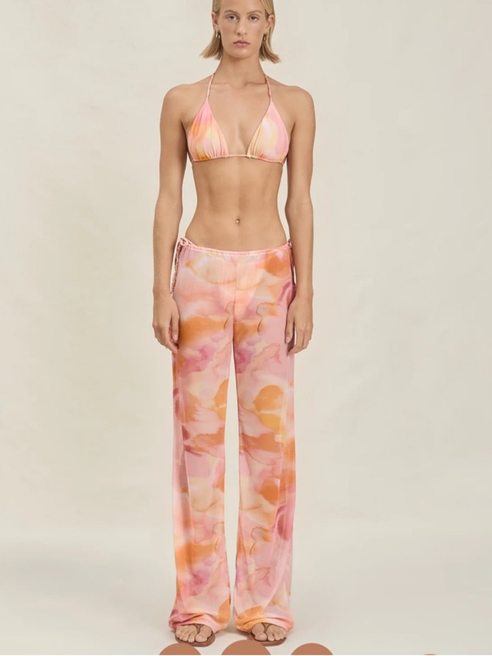 DEVON WINDSOR Pink and Orange Marble Bikini Top